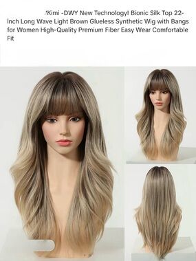DWY KIMI Rooted Blonde Synthetic Wig with Bangs - 22 Inch
